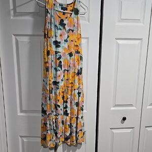 D & CO BEACH Yellow and White Sleeveless Maxi Sundress SIZE SP